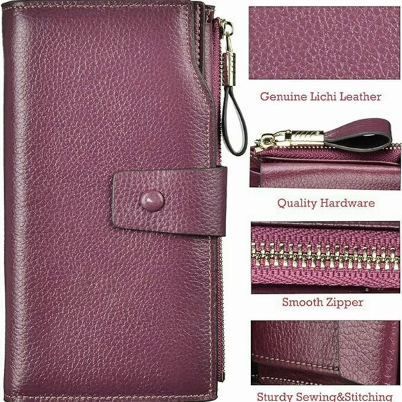 Itslife Bifold Wallet Purple Pebbled Leather RFID Large Capacity Multi Pockets - Picture 12 of 14